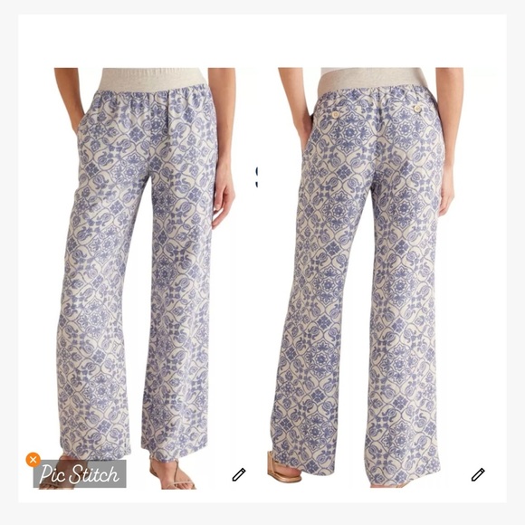 Soft Surroundings Aliso Point Linen Pants Blue Print - Picture 1 of 10